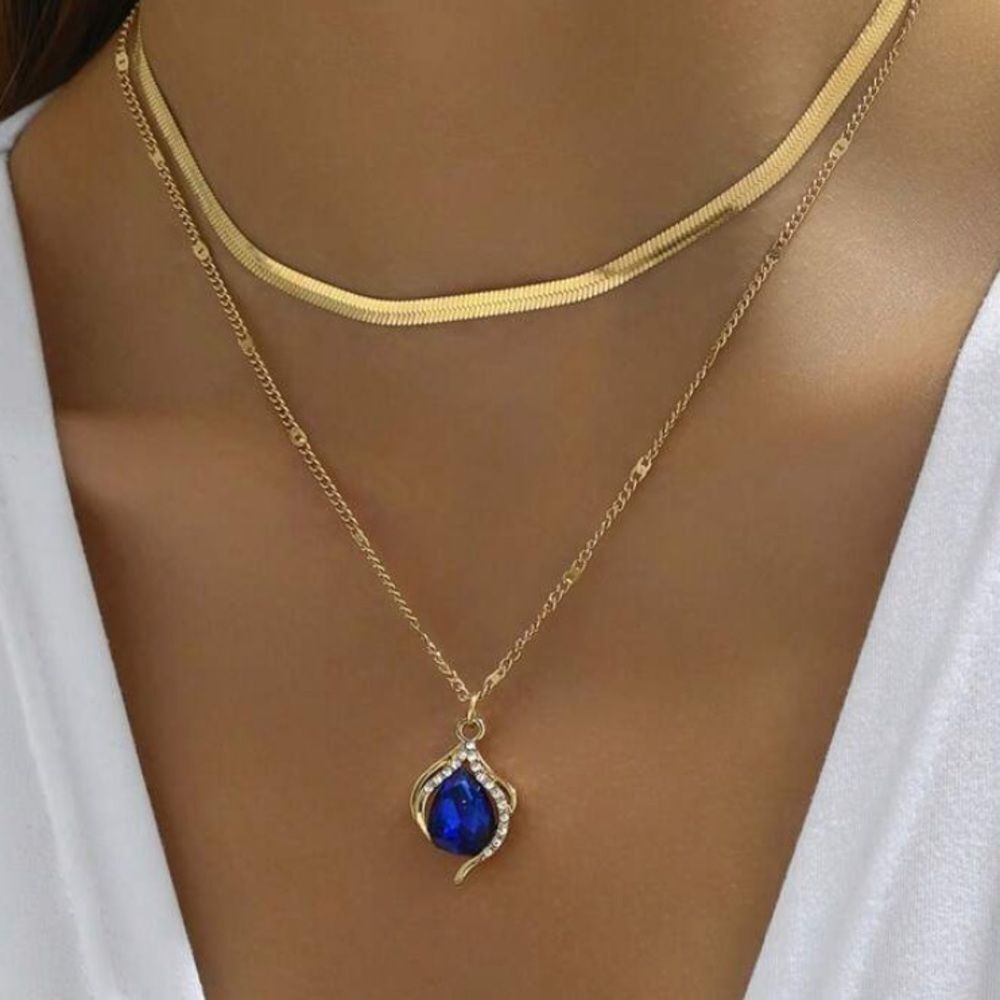 3for$20 NEW 1pc Vintage Style Silver Plated Dual Layer Blue Gemstone Pendant